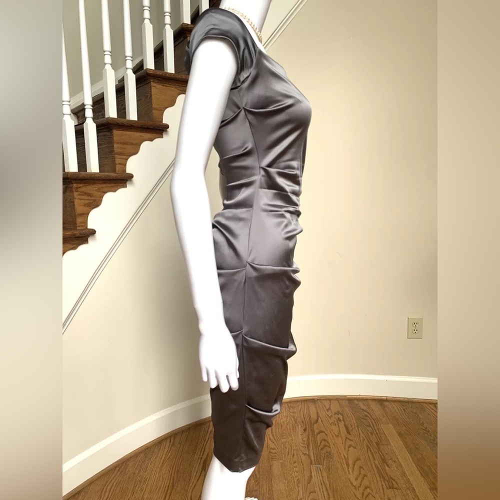 NWT Nicole Miller Knee-Length Body Contouring Ruched Silk and Spandex Dress—BLUE - Picture 6 of 11